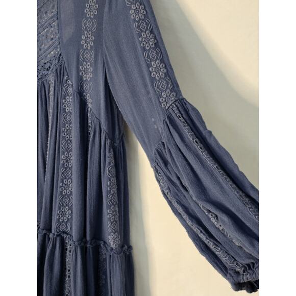 Free People Kiss Kiss Embroidered Lace Tunic Dress Blue Boho Style Size XS - Picture 5 of 10